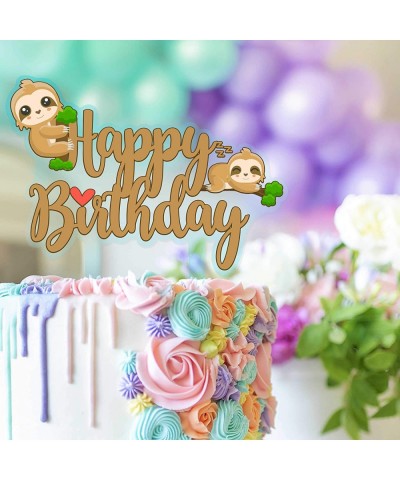 Sloth Happy Birthday Cake Topper Decorations With cute for Jungle Animal Theme Picks for Baby Shower Party Decor Supplies - C...