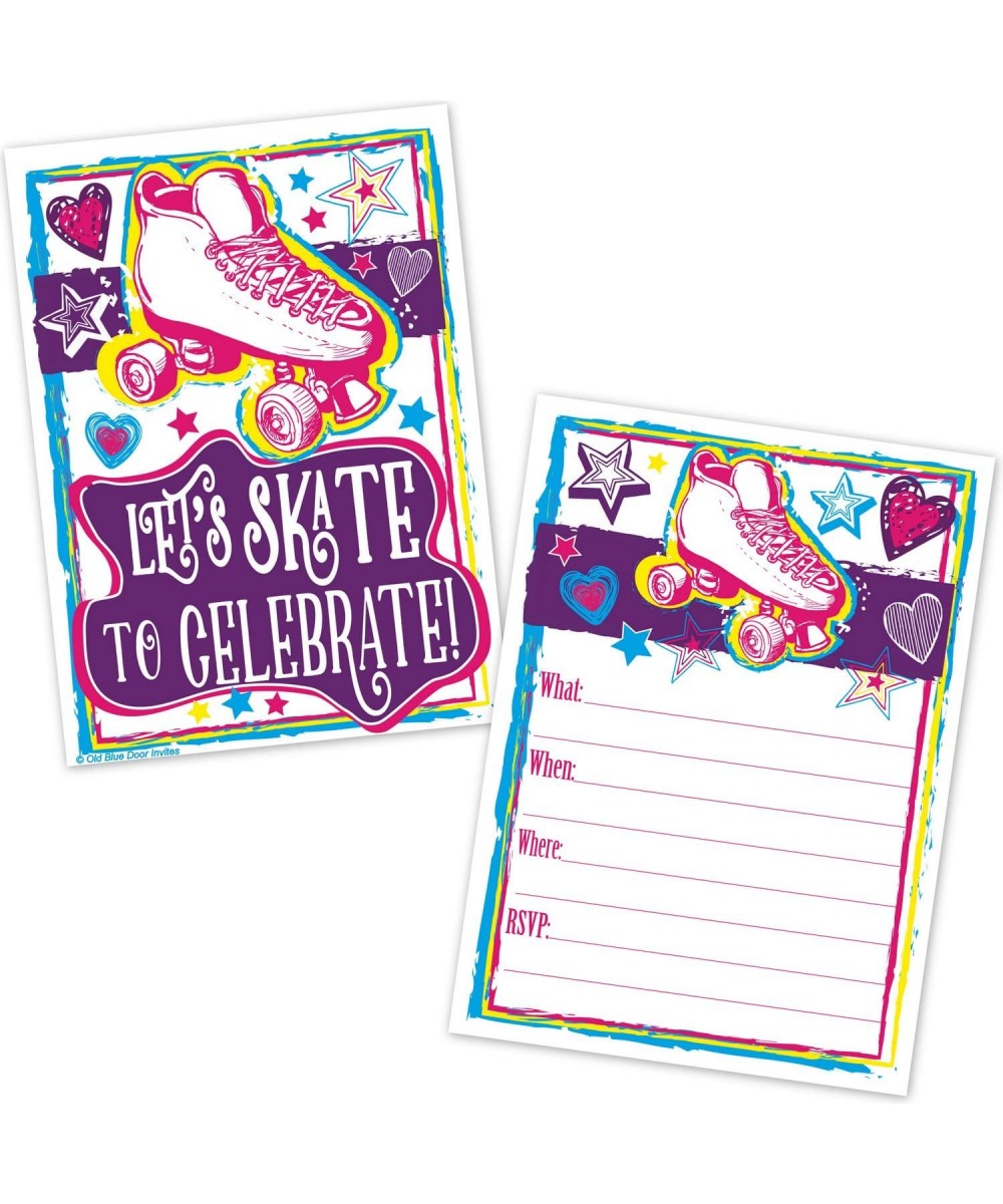 Roller Skating Birthday Party Invitations for Girls - Roller Rink Skate Party Invites (20 Count with Envelopes) - C717YI38MM5...