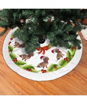 Santa Dachshund Merry Christmas Tree Skirt Double-Layer Tree Skirts with White Border Xmas Tree Holiday Decorations Themed wi...