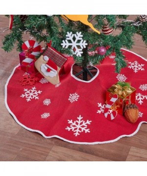 Burlap Tree Skirt- 30 Inches Red Christmas Countryside Tree Skirt with White Snowflake Printed for Xmas- New Year- Holiday In...