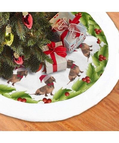 Santa Dachshund Merry Christmas Tree Skirt Double-Layer Tree Skirts with White Border Xmas Tree Holiday Decorations Themed wi...