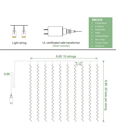 Curtain Lights- 300 LEDs Fairy String Light with 8 Lighting Modes-Indoor Outdoor Decorative Christmas Twinkle Lights for Bedr...