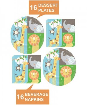 Safari Baby Shower Decorations - Jungle Animal Paper Dessert Plates and Beverage Napkins (Serves 16) - Dessert Plates and Bev...