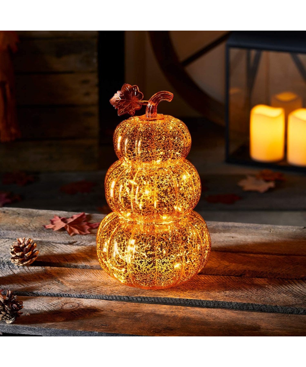 Orange Glass Pumpkin Stack Battery Operated LED Fall Thanksgiving Light Up Decoration - CL19EIUUT00 $46.71 Indoor String Lights