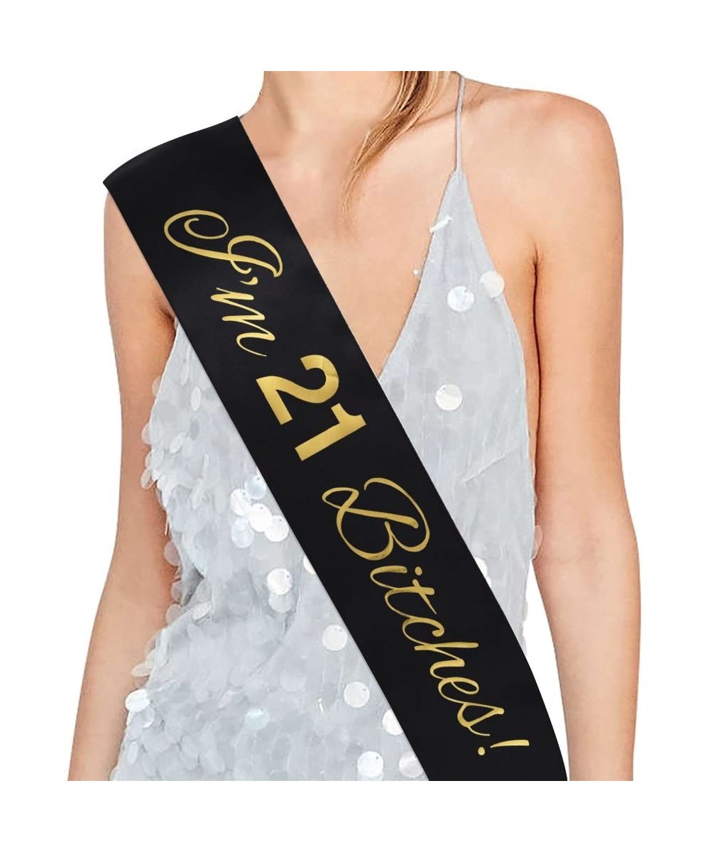 I'm 21 Bitches!" Black Sash - 21st Birthday Sash Finally Legal Sash Drinking Age Birthday Party Favors- Supplies and Decorati...