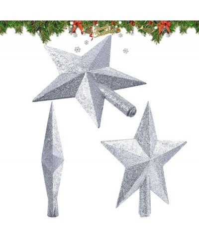 3 Pieces 8 Inch Glittered Christmas Tree Topper Star Treetop for Christmas Tree Decoration or Home Decoration (Silver) - Silv...