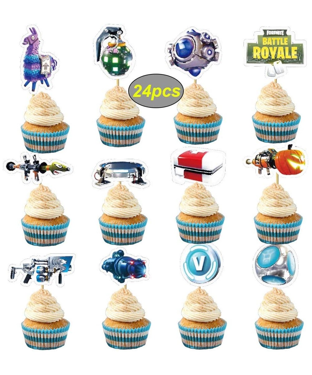 Video Game Cupcake Toppers Birthday Party Supplies for Game Fans- 24 Pcs Battle Royale Cupcake Toppers(12 Styles) - CH18XXUC7...