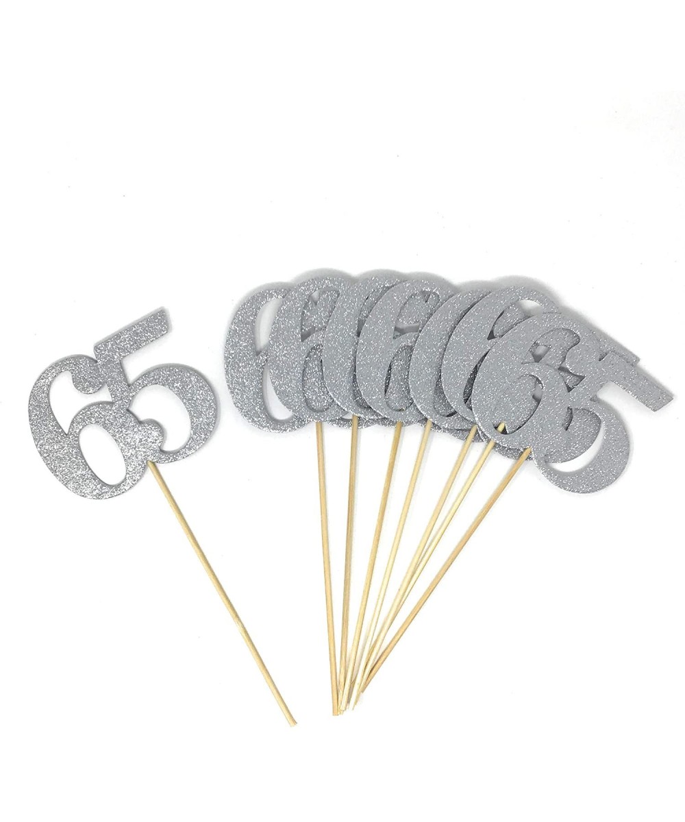 Number 65 Double Sided Centerpiece Sticks Set of 8 Real Glitter (Silver) - Silver - C218ZWNDG6L $28.22 Centerpieces