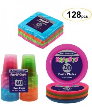 Party Supplies Set/Blacklight UV Glow in The Dark Kit- 9" Plates- 12 oz. Cups- Paper Napkin- 128 Piece- Assorted Neon - 128 P...