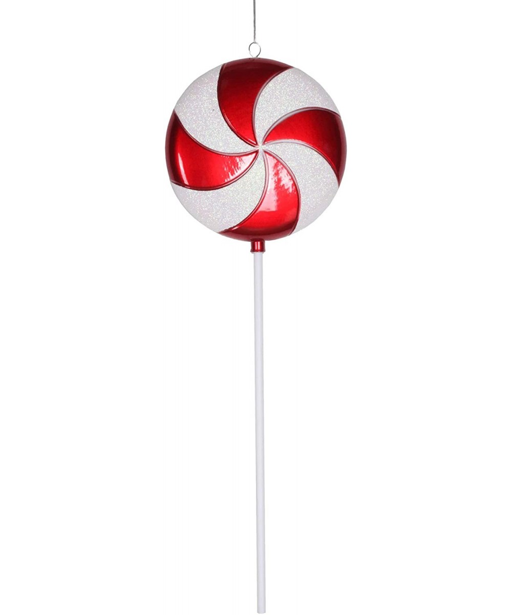 Plastic Candy Lollipop with Iridescent Glitter- 24"- Red and White - Red - C6125ZGPQR7 $16.08 Ornaments