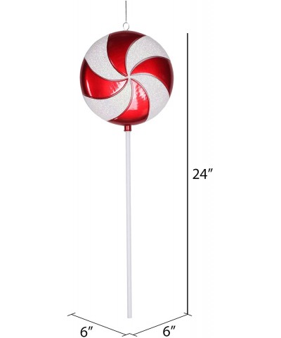 Plastic Candy Lollipop with Iridescent Glitter- 24"- Red and White - Red - C6125ZGPQR7 $16.08 Ornaments
