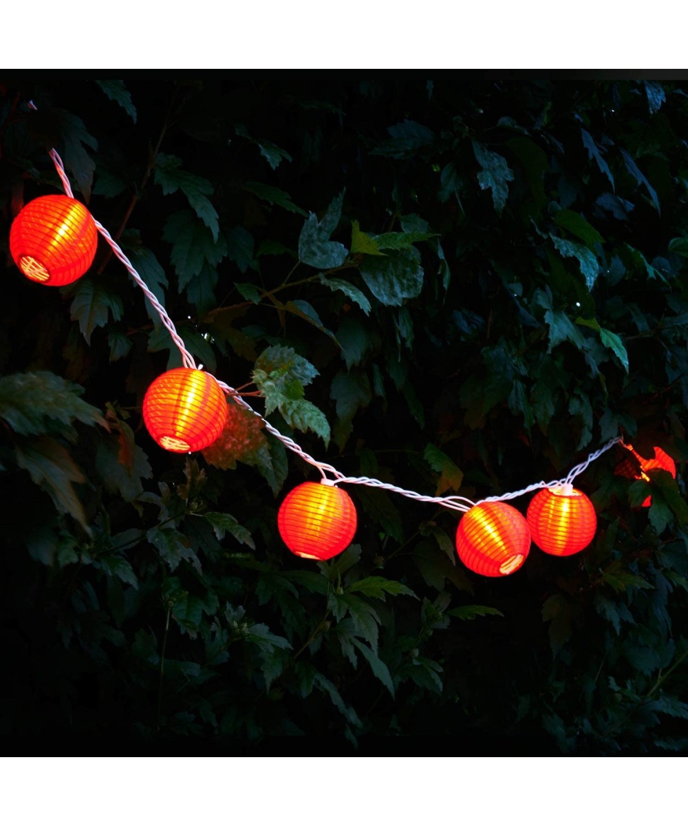 Red Lantern String Lights - 10 Nylon Hanging Mini Lanterns with Warm White Bulbs- 7 Feet Long- Waterproof for Indoor / Outdoo...