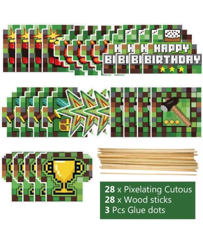 28 Video Game Party Supplies Pixel Decorations Video Game Table Centerpiece Sticks Cards Mining Craft for Boys Birthday Kids ...