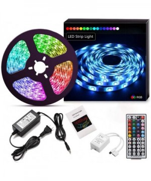 LED Strip Lights 16.4ft/5m Flexible Color Changing Led Light Strip Kit 5050 RGB Rope Light with 44 Key IR Remote 12V2A Power ...