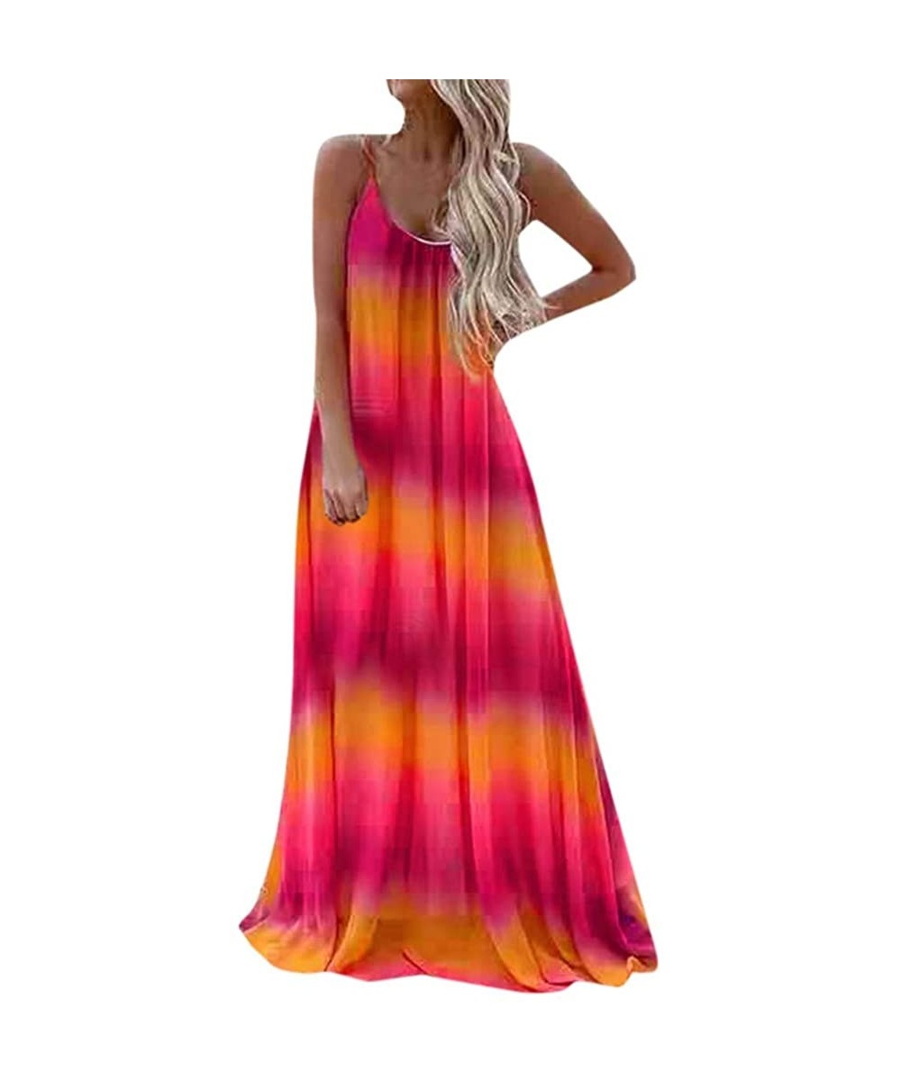 Women Bohemian Summer Round Neck Floral Printed Beach Long Dresses Party Dresses Sundress Beachwear - Red - C11965CYAYR $12.5...
