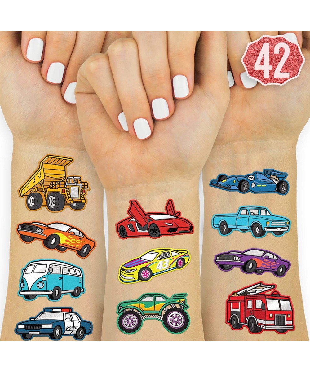 Cars and Trucks Temporary Tattoos for Kids - 42 Glitter style - Birthday Party Supplies- Race Car Party Favors + Construction...