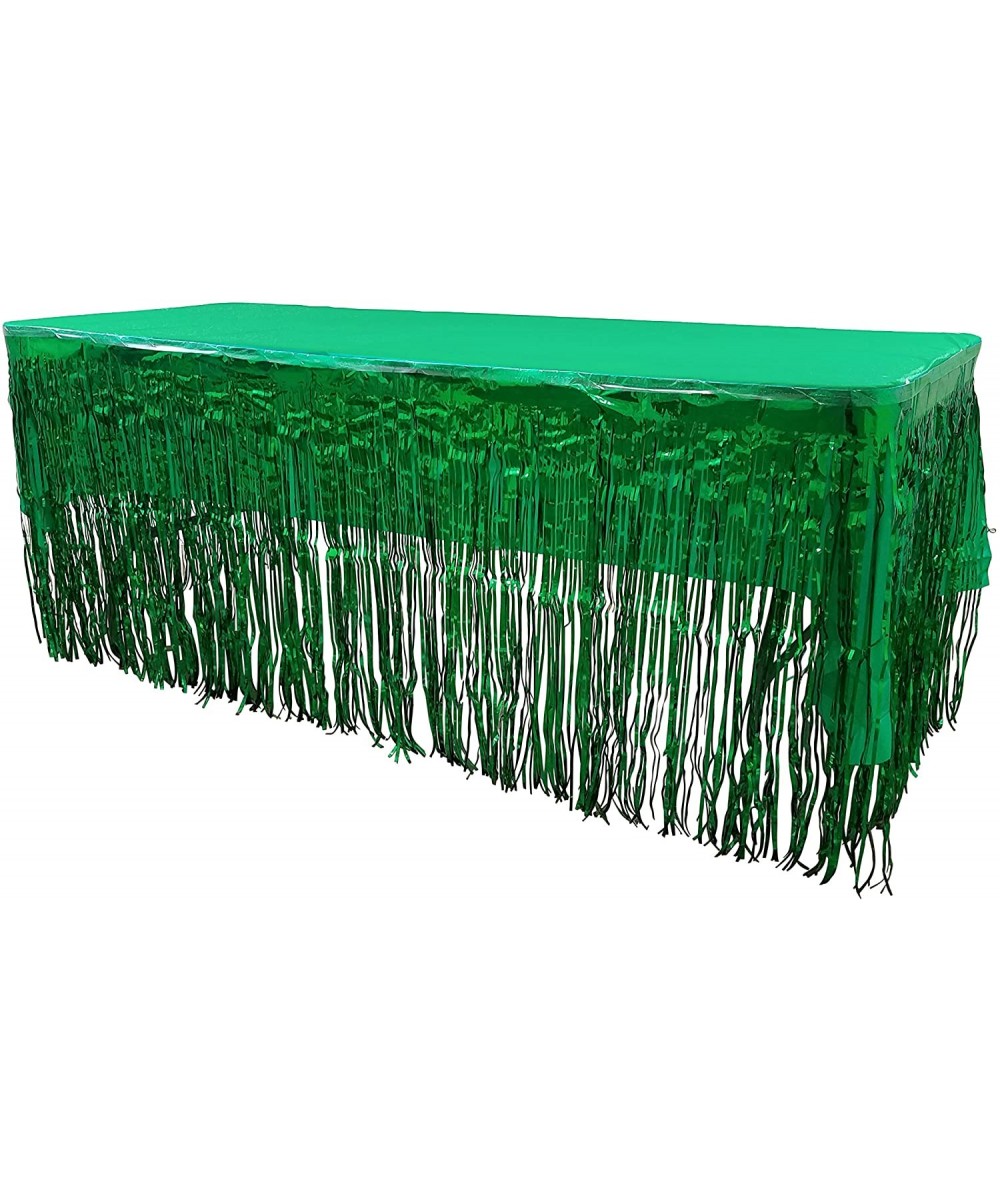 Set Of Metallic Foil Fringe Table Skirt 30" x 144" With Plastic Table cover (54" x 108") (green) - Green - C118YANMS3M $8.56 ...