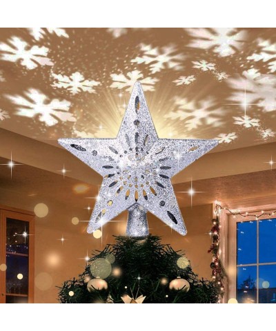 Christmas Tree Topper Lighted with LED Snowflake Projector Lights- Lighted Star Tree Topper for Christmas Tree Decorations - ...