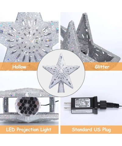 Christmas Tree Topper Lighted with LED Snowflake Projector Lights- Lighted Star Tree Topper for Christmas Tree Decorations - ...
