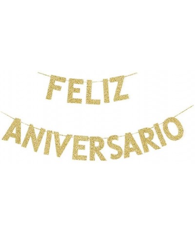 Feliz Aniversario Banner- Spanish Happy Anniversary Gold Gliter Paper Sign Anniversary Party Decors - CP193XZISIE $10.57 Bann...