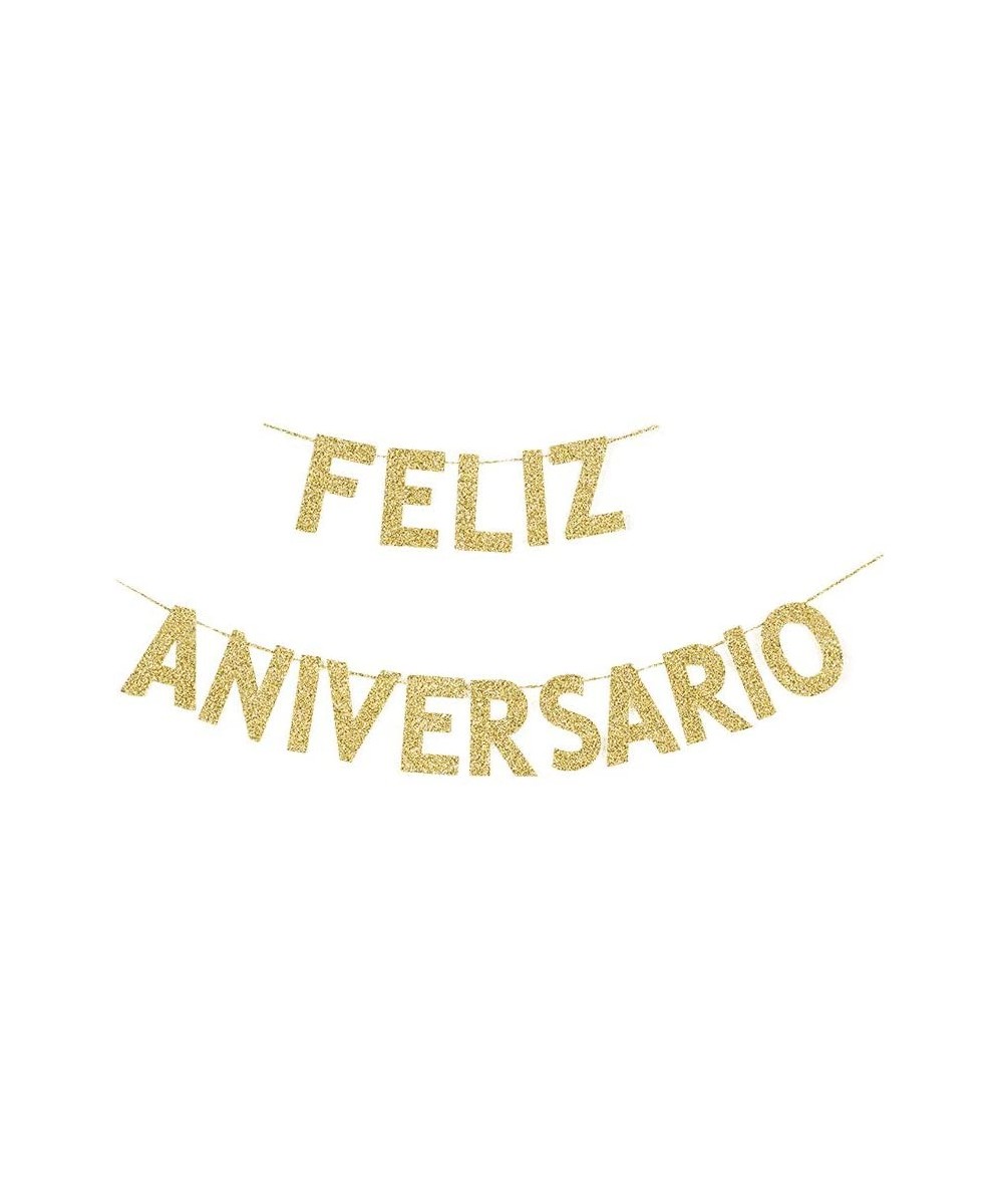 Feliz Aniversario Banner- Spanish Happy Anniversary Gold Gliter Paper Sign Anniversary Party Decors - CP193XZISIE $10.57 Bann...