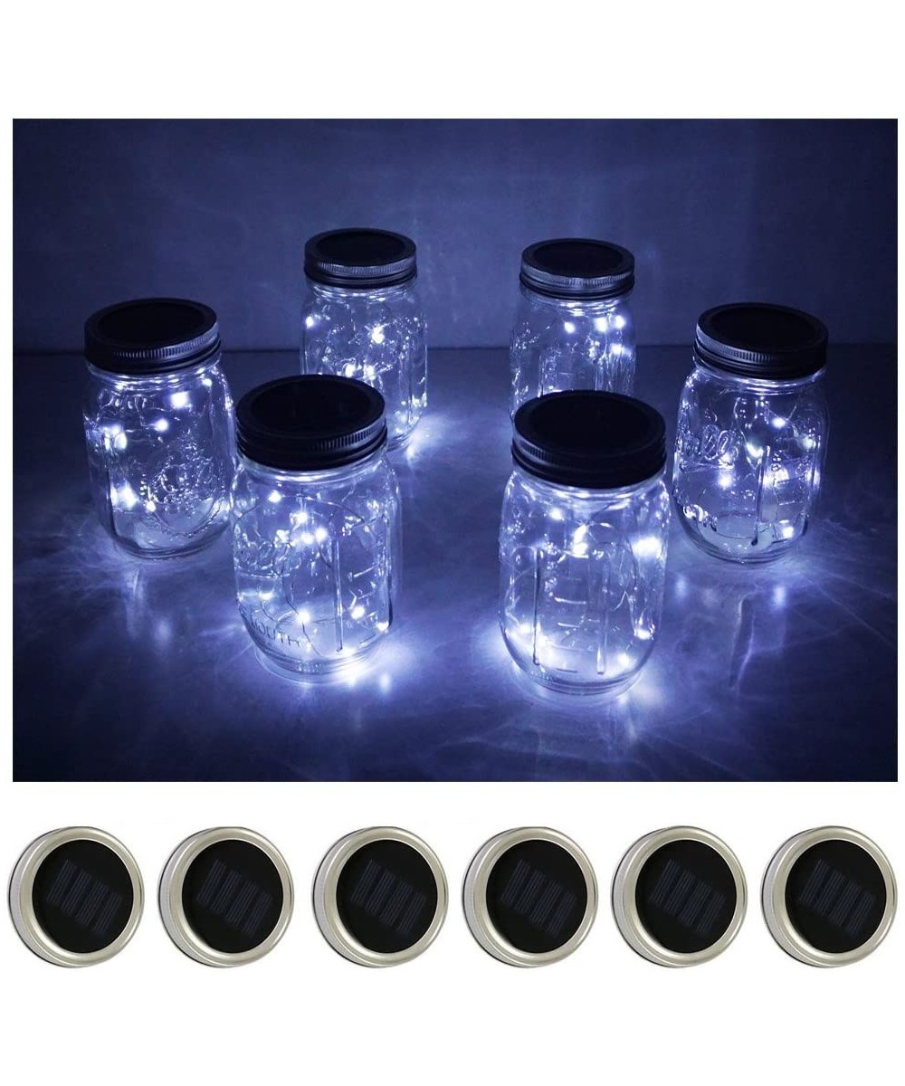 6 Pack Mason Jar Lights 10 LED Solar Cool White Fairy String Lights Lids Insert for Patio Yard Garden Party Wedding Christmas...