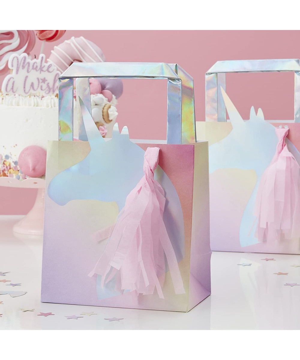 Designer Iridescent Foiled Unicorn Paper Party Bags 5 Pack Make A Wish - CH18DM8TQNI $7.51 Party Packs