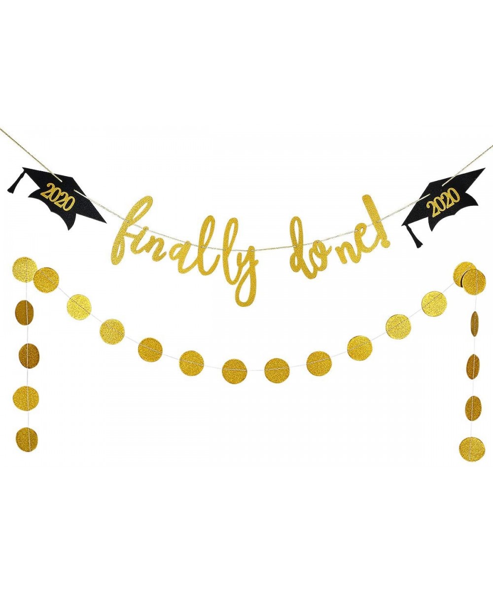 Gold Glittery Finally Done Graduation Cap Banner and Gold Glittery Circle Dots Garland- Graduation Party Decoration Supplies ...