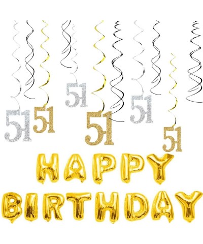 51th Birthday Decorations Kit-Gold Silver Glitter Happy 51 years old Birthday Banner & Sparkling Celebration Hanging Swirls- ...