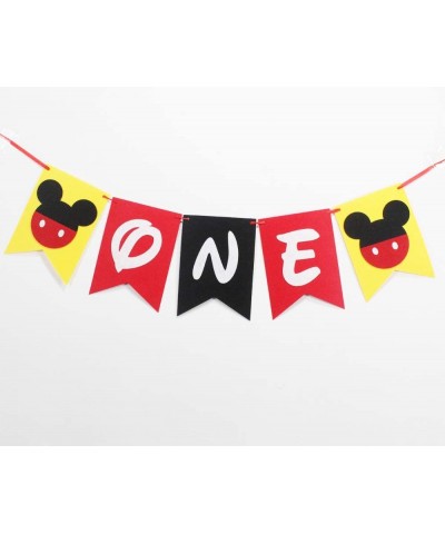 Mickey Mouse Inspired 1st Birthday Banner Decorations- Handmade ONE Banner- Highchair Banner Red Black Yellow Party Decoratio...