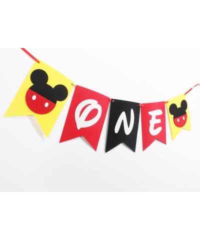 Mickey Mouse Inspired 1st Birthday Banner Decorations- Handmade ONE Banner- Highchair Banner Red Black Yellow Party Decoratio...