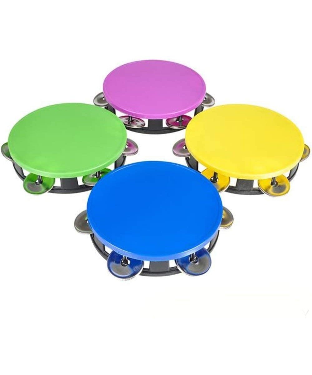 Set of 4 Plastic Neon Tambourine - 5.5 Inch Colorful Assorted Pieces of Musical Instrument for Fiesta Celebration- Church and...