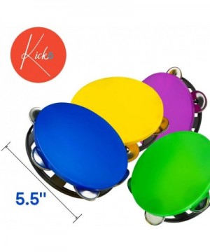 Set of 4 Plastic Neon Tambourine - 5.5 Inch Colorful Assorted Pieces of Musical Instrument for Fiesta Celebration- Church and...