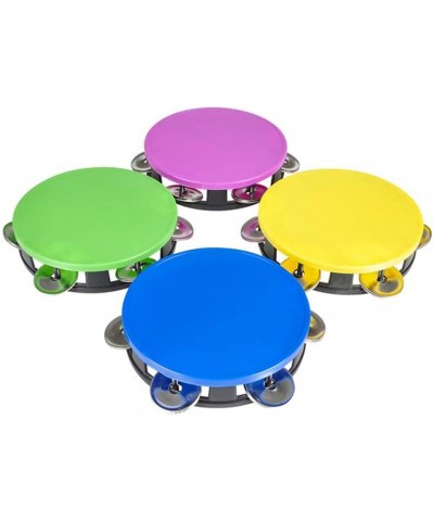 Set of 4 Plastic Neon Tambourine - 5.5 Inch Colorful Assorted Pieces of Musical Instrument for Fiesta Celebration- Church and...