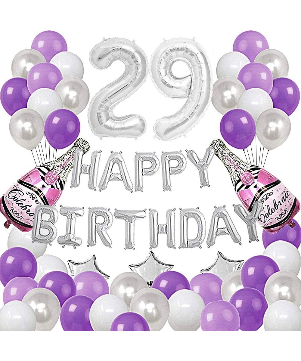 Silver Number 29 Foil Balloons Happy Birthday Banner with 47Pcs Latex and Foil Balloons for 29th and 92nd Birthday Party Deco...