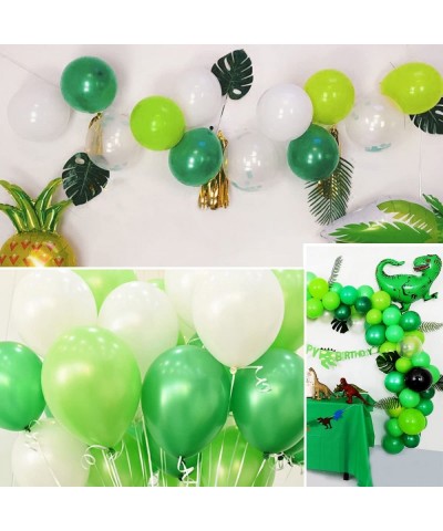 Dinosaur Party Balloons- 100pcs 12 Inch White Fruit Light Green Dark Green Latex Balloons with Ribbon for Dinosaur Party Supp...