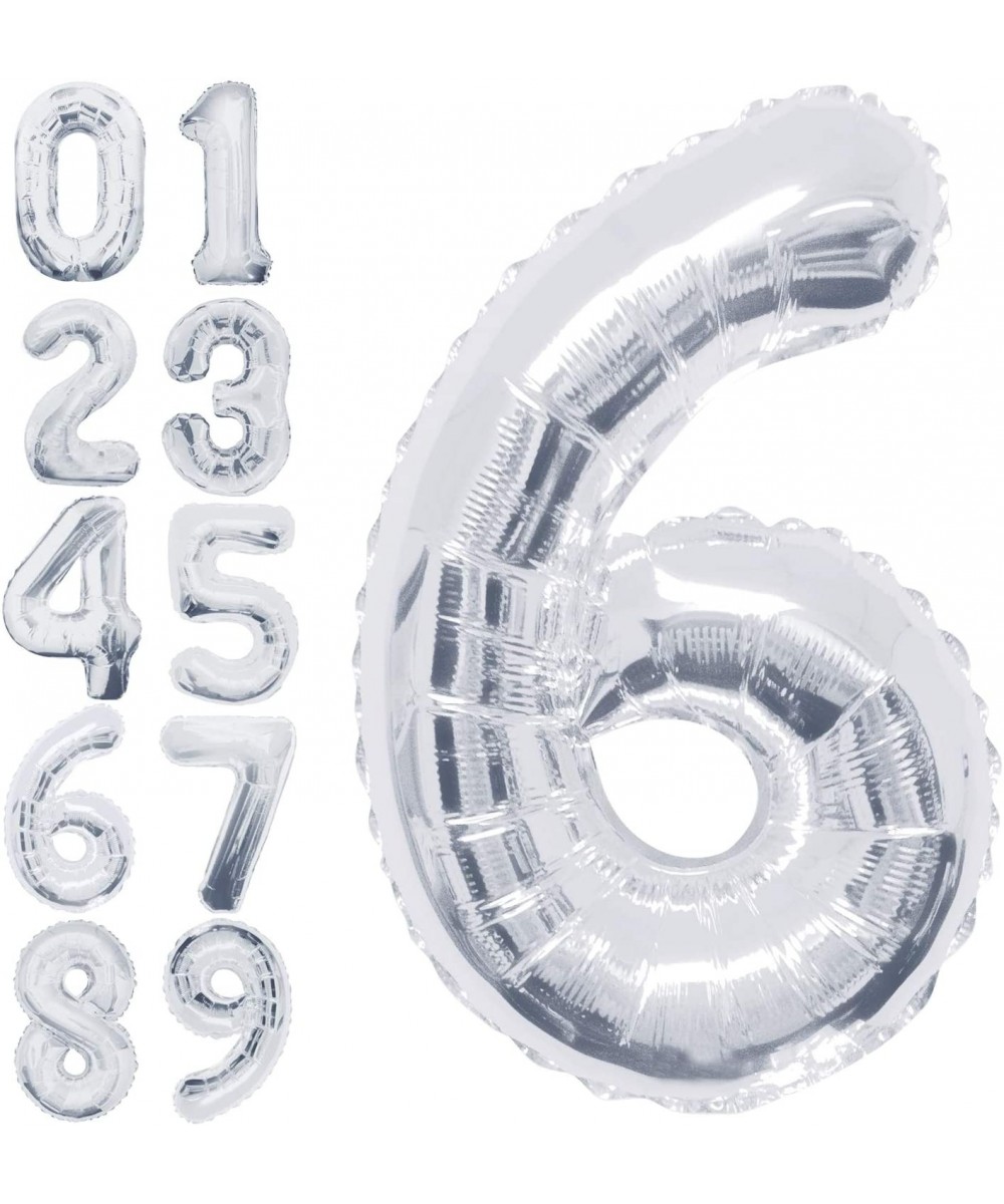 1 Pack Silver Foil Number 6 Balloon 34 Inch Birthday Party Decorations Supplies Helium Foil Mylar Digital Balloons Number 6 (...