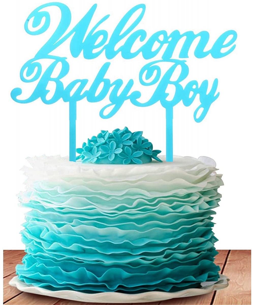 Welcome Baby Boy Blue Cake Topper - Baby Shower Birthday Supplies Decorations(Boy Blue) - CN18KWHGMXW $8.96 Cake & Cupcake To...