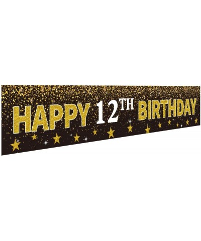 Ushinemi Happy 12th Birthday Banner Party Decorations- 12 Years Old Birthday Backdrop- Cheer to 12th Year Anniversary Large S...