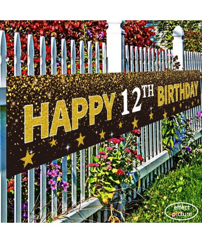 Ushinemi Happy 12th Birthday Banner Party Decorations- 12 Years Old Birthday Backdrop- Cheer to 12th Year Anniversary Large S...