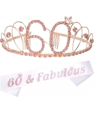 60th Birthday Gifts for Women- 60th Birthday Tiara and Sash- Happy 60th Birthday Party Supplies- 60 Fabulous Glitter Satin Sa...
