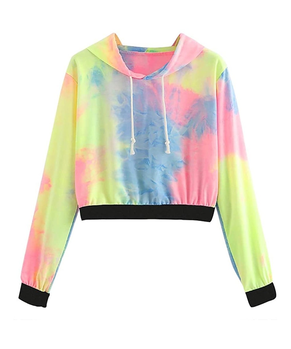 Women Teen Girls Crop Sweatshirt Patchwork Tie Dye Long Sleeve Crop Top Hooded Sweatshirt Jumper Pullover Tops Hoodies - Z1 P...