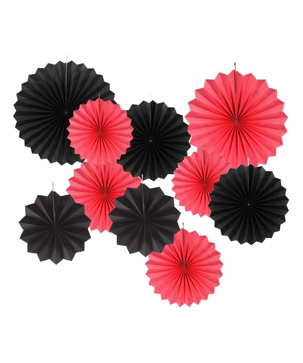 Black and Red Paper Fans Hanging Party Decorations-Pack of 10 - Black and Red - C2190TM0O58 $8.56 Tissue Pom Poms