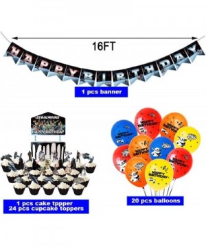 Star Wars Party Supplies with Happy Birthday Cake Toppers-Banner-24 Pcs Cupcake Toppers-20 Pcs Balloons for Star Wars Theme P...