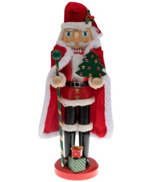 Traditional Wooden Santa Claus Christmas Nutcracker Collectible Santa in Red Fur Trimmed Coat and Cape - Festive Holiday Déco...