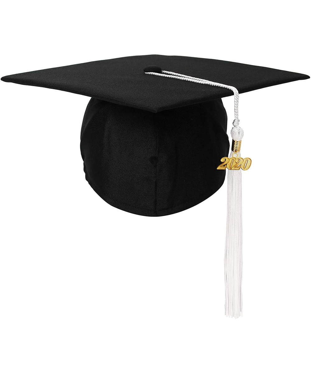 Unisex Adult Matte Graduation Cap with 2020 Tassel - Black With White - C91933ZWNDR $11.52 Hats