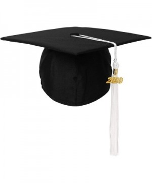 Unisex Adult Matte Graduation Cap with 2020 Tassel - Black With White - C91933ZWNDR $11.52 Hats