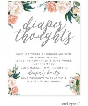 Peach Coral Floral Garden Party Baby Shower Collection- Diaper Thoughts Party Sign- 8.5x11-inch- 1-Pack- Games Activities and...