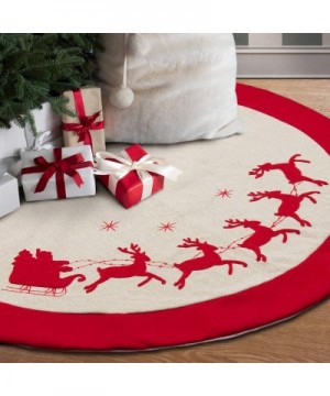 48 Inches Burlap Christmas Tree Skirt with Red Trim Reindeer Printing Rustic Style Xmas Home Decoration Ornaments (Red Reinde...