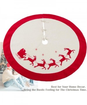 48 Inches Burlap Christmas Tree Skirt with Red Trim Reindeer Printing Rustic Style Xmas Home Decoration Ornaments (Red Reinde...